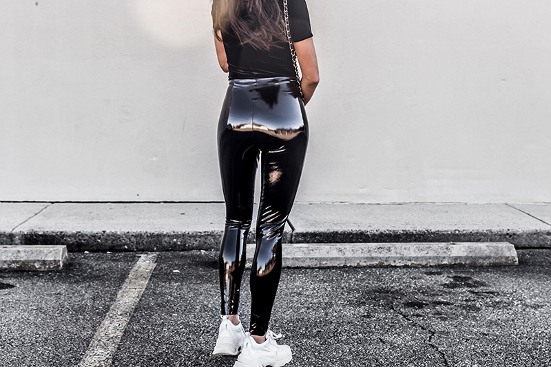reflective vinyl leather leggings